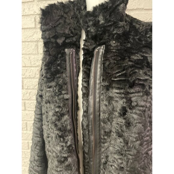 Adrienne Landau Women Front Zip Black Faux Fur Longline Coat with Pockets Size M - Picture 8 of 15